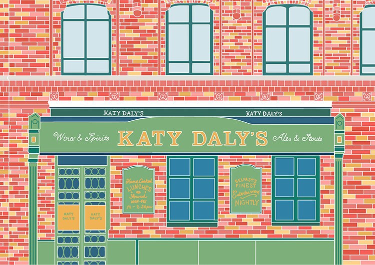 Katy Daly's Pub Print: Belfast, Northern Ireland Illustration no